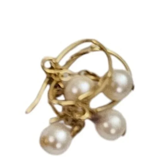 14K Yellow Gold Chain Pearl Charm Dangle Hook Earrings L385